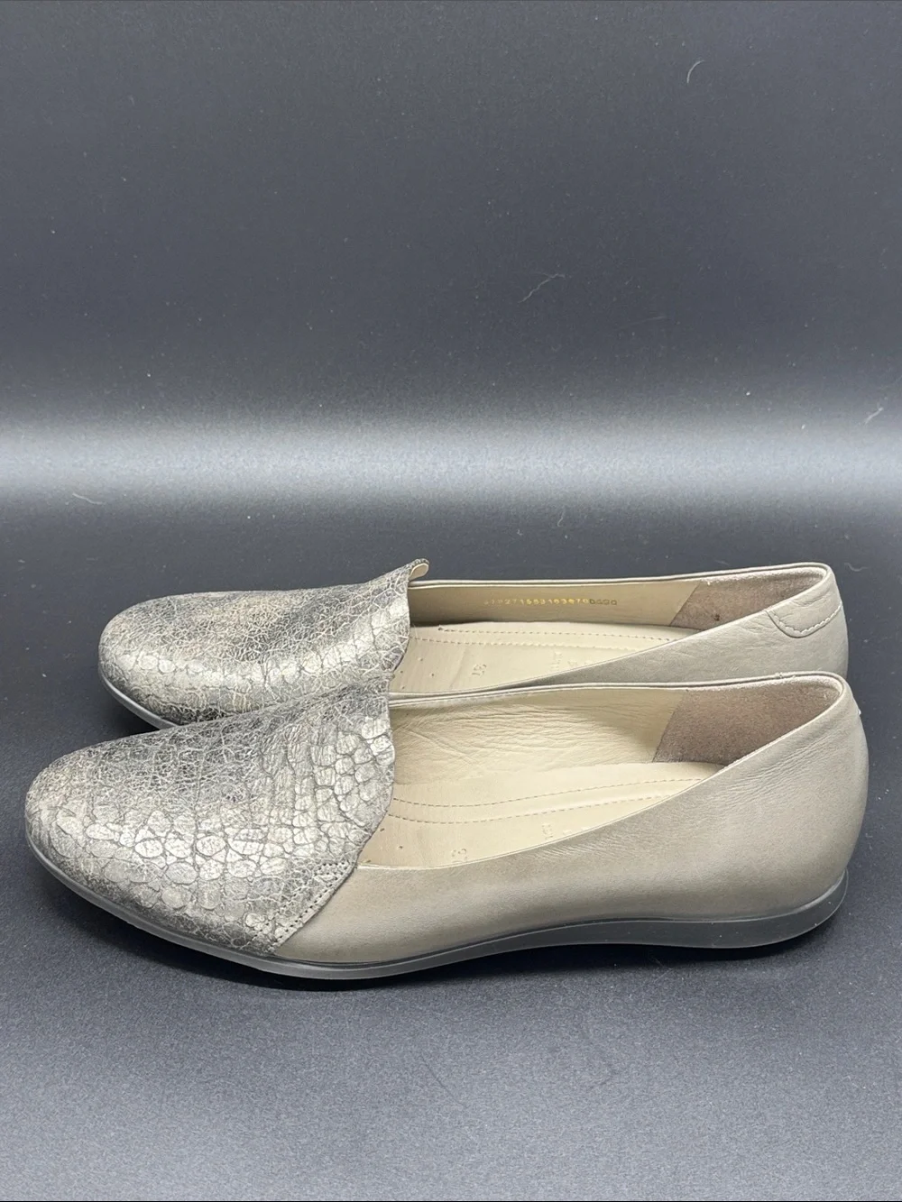 Ecco Grey Snake-Embossed Toe Cap Slip-On Touch Ballerina  Flats Sz 37 (US 6-6.5)